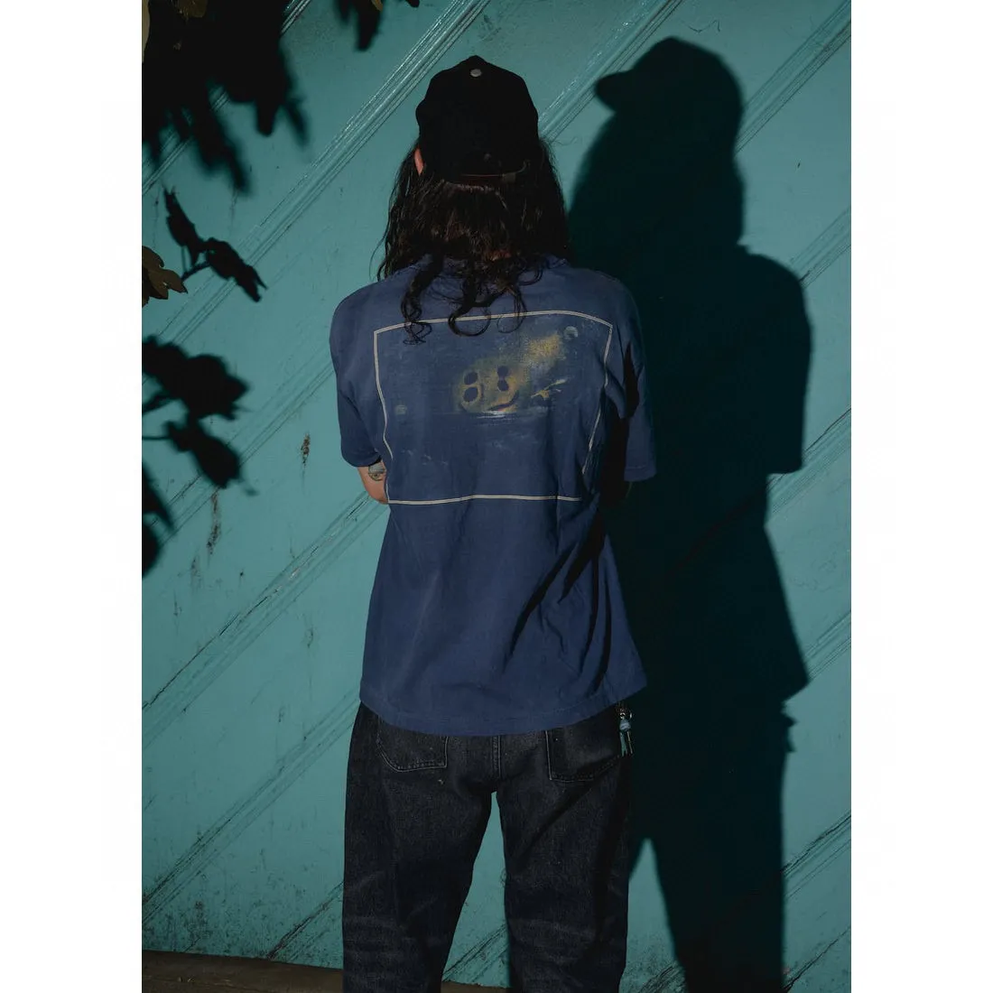 CACTUS PLANT FLEA MARKET x SAINT Mxxxxxx STAR SS TEE/NAVY New CPFM star smiley holed distressed short sleeves Washed blue S-XL Genuine consistent tube weaving without side seams High weight OE yarn fabric Assute dyeing Multiple horse fades Heavy wash water Worn holes Customized joint main mark/wash mark/little angel anti-counterfeiting label